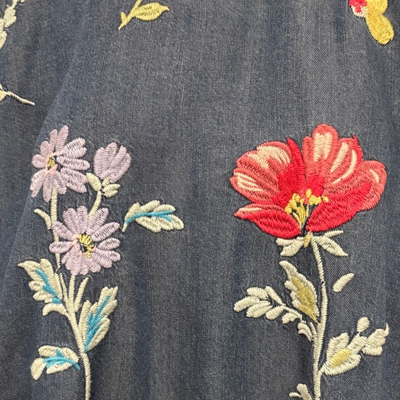Johnny Was Navy Floral Embroidered Jean Jacket - Picture 15 of 16